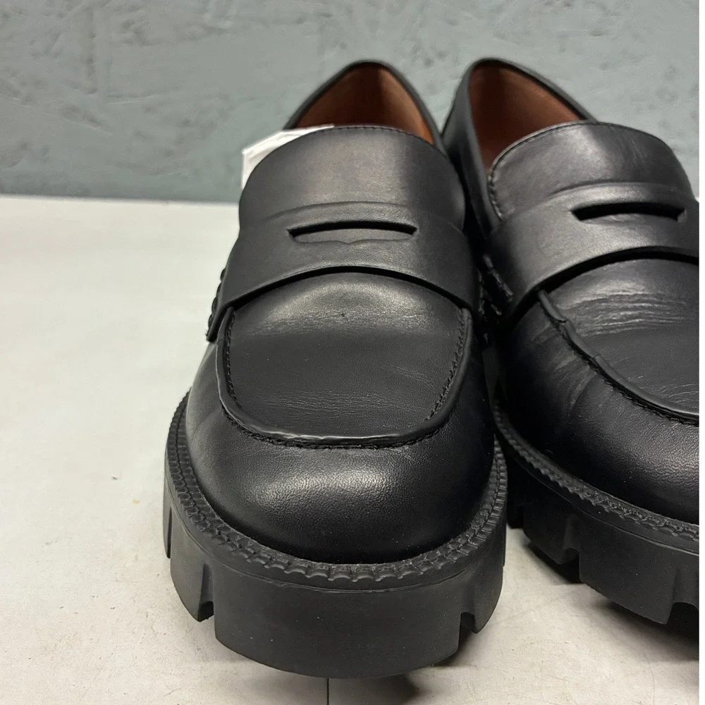 Coach Colleen Platform Lug Sole Loafers Womens 7 Black Leather CC948 Chunky
